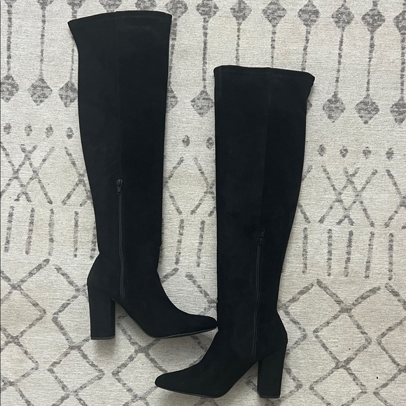 Material Girl Black Over the Knee Suede Boots - Picture 2 of 7